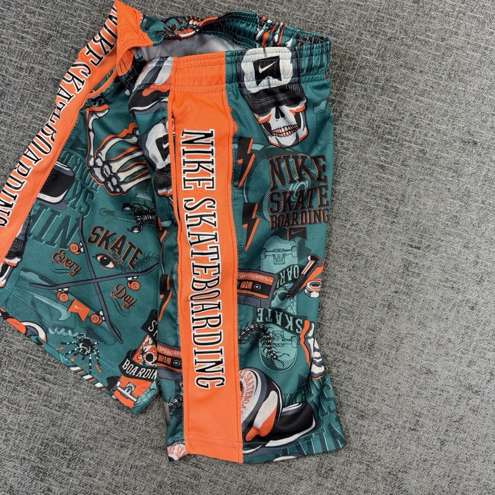Nike Boys Youth M 10-12 Skateboarding‎ Shorts Blue Orange Skull Skate Y2K